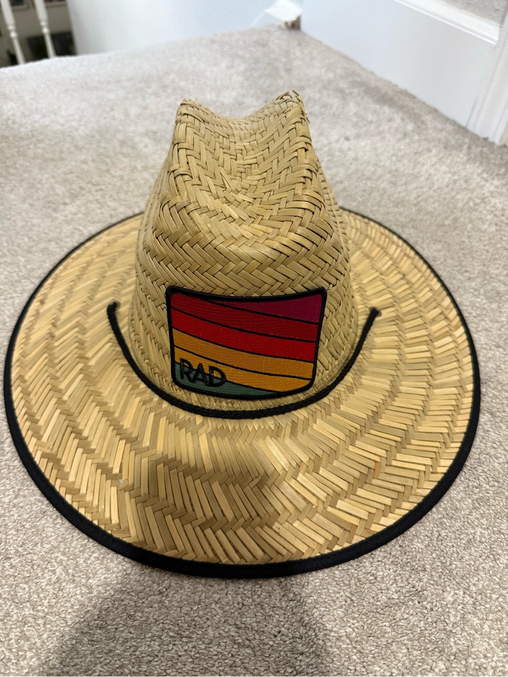 Straw Fedora Hat with Rainbow 'RAD' Patch